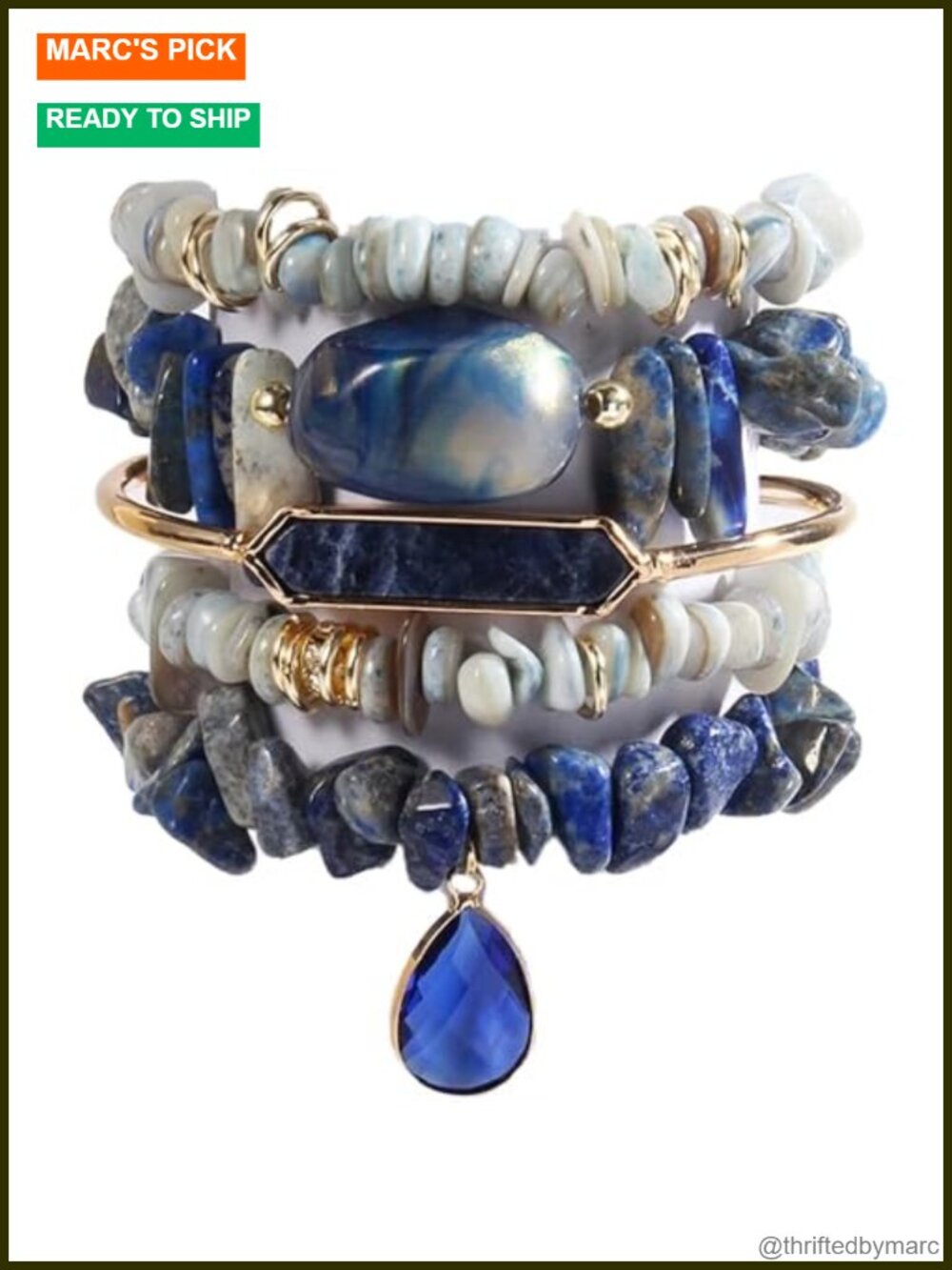 Natural Stone Beaded Bracelet Set Boho Stretch Bangles Handmade